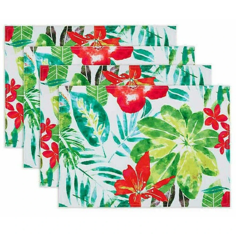Lanai Placemats Indoor Outdoor Set of 4 Tropical Flowers Beach Summer